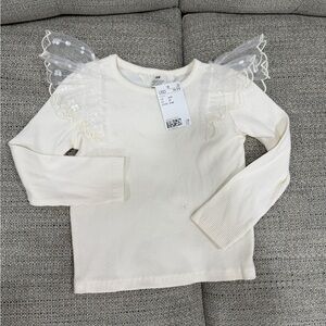 H&M White Long Sleeve Top with Sheer Ruffle Accents